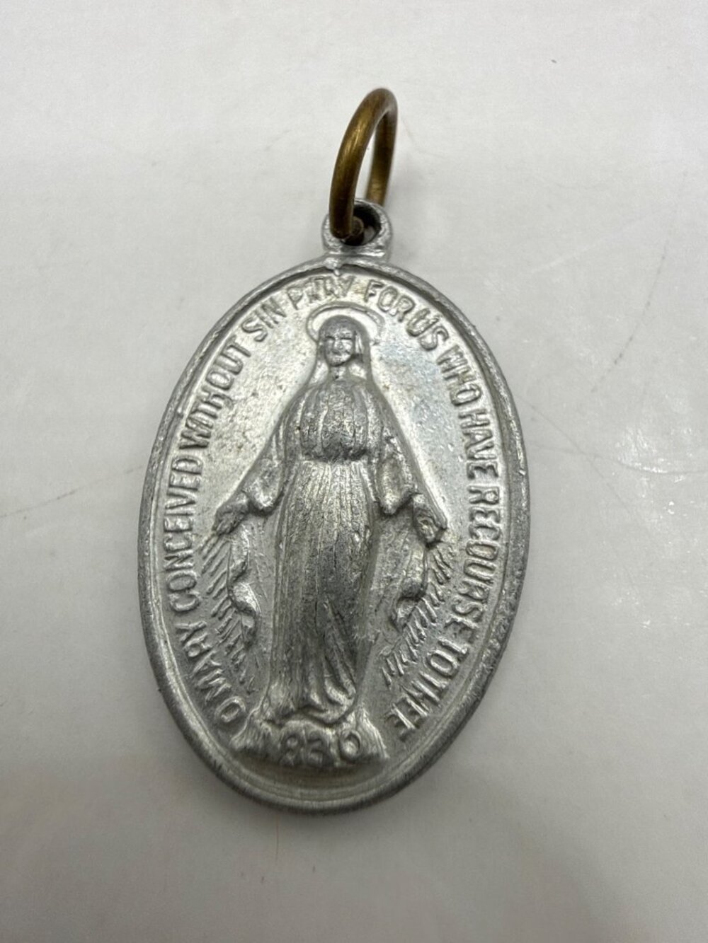 Vintage Aluminum Miraculous Medal 1830 Virgin Mary Catholic Pendant Charm